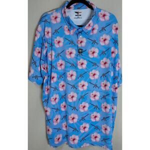 Eagle Six Gear Floral Hawaiian Shirt Blue Short Sleeve Collared Size 2XL